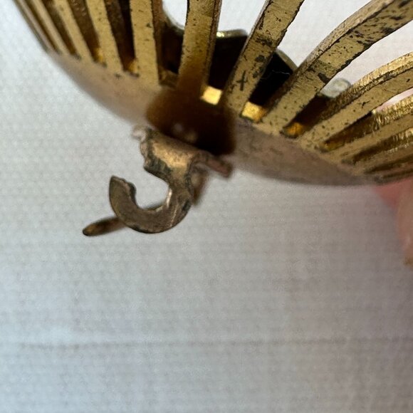 Vintage 1930s Brass Sunburst Brooch with Red Rhinestone Center 2" C Clasp - Picture 6 of 8